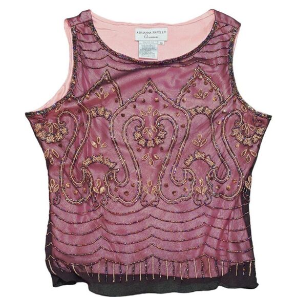 Adrianna Papell 3 Pc Set Silk Embellish Top Skirt Jacket Wedding Party Plum Sz10 - Picture 3 of 15